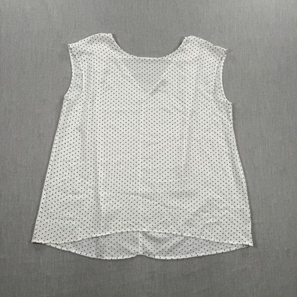 Halogen Womens XL Polka Dot Sleeveless‎ V-Neck Blouse White Black RN58665